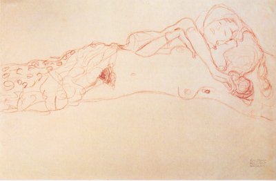 Two Nudes Lying on Their Backs by Gustav Klimt